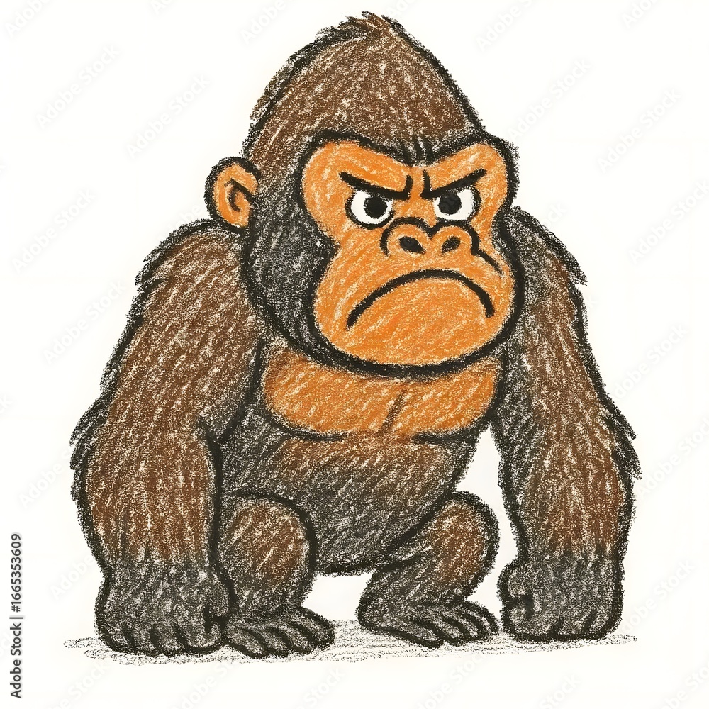 Obraz premium 서부 로랜드 고릴라, 크레용 아트 일러스트, jpeg (Western lowland gorilla, crayon art Illustration, jpeg)