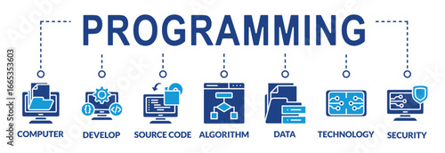 programming and coding background vector illustration with icons and keywords