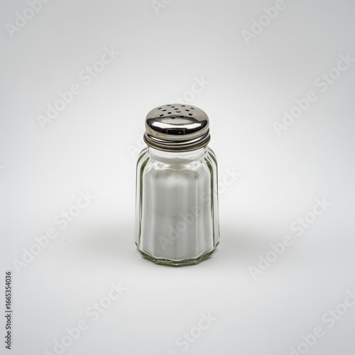 Clear glass salt shaker with metal lid image