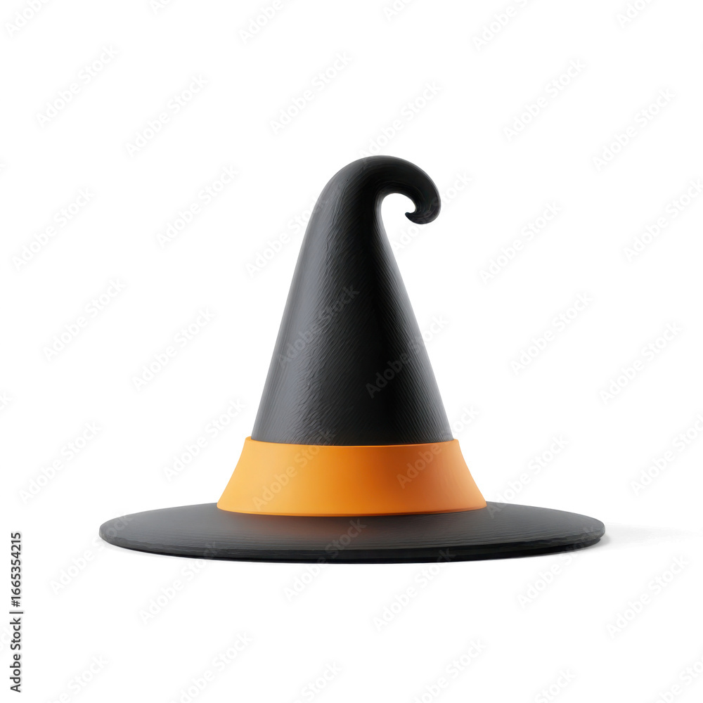 Fototapeta premium Black witch hat with orange band and pointed tip for halloween costumes and festive wear