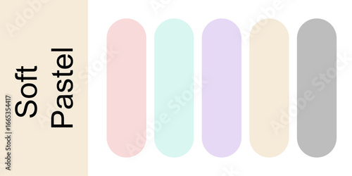 Minimalist pastel color palette with five soft muted shades. Aesthetic design and branding concept
