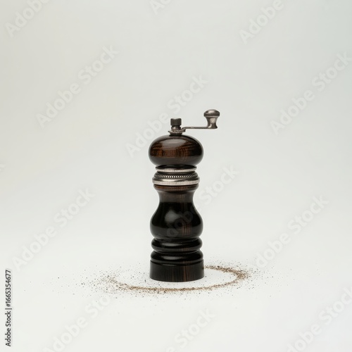 Dark wood pepper grinder with metal accents seasoning