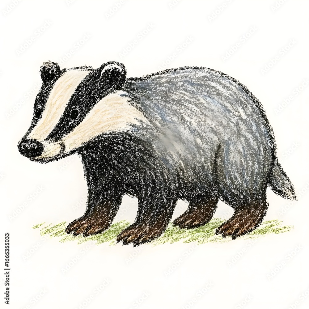 Fototapeta premium 오소리, 크레용 아트 일러스트, jpeg (Badger, crayon art Illustration, jpeg)