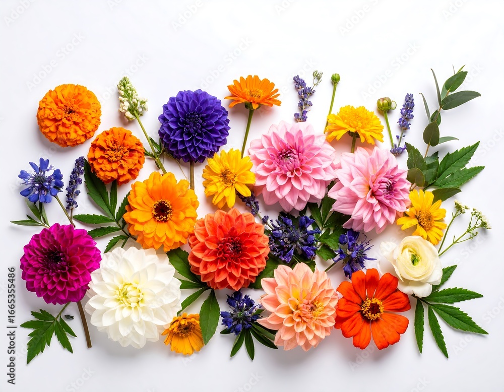 Obraz premium Colorful floral arrangement on white background (1)