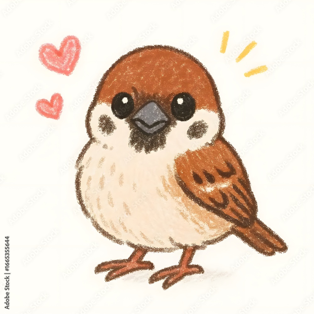Fototapeta premium 참새, 크레용 아트 일러스트, jpeg (Eurasian tree sparrow, crayon art Illustration, jpeg)