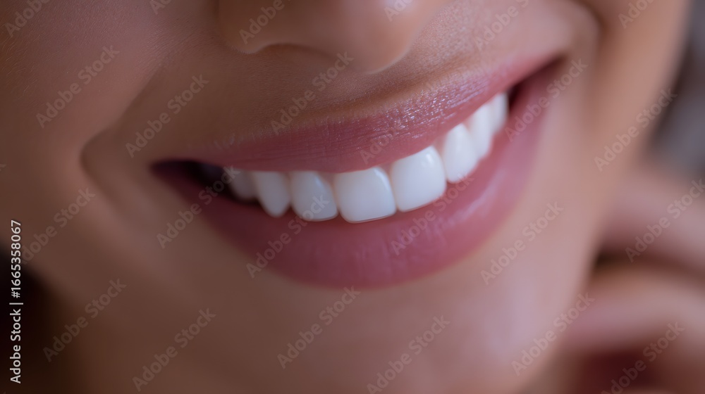 Fototapeta premium Close-up portrait of a perfect smile with white teeth and soft lighting