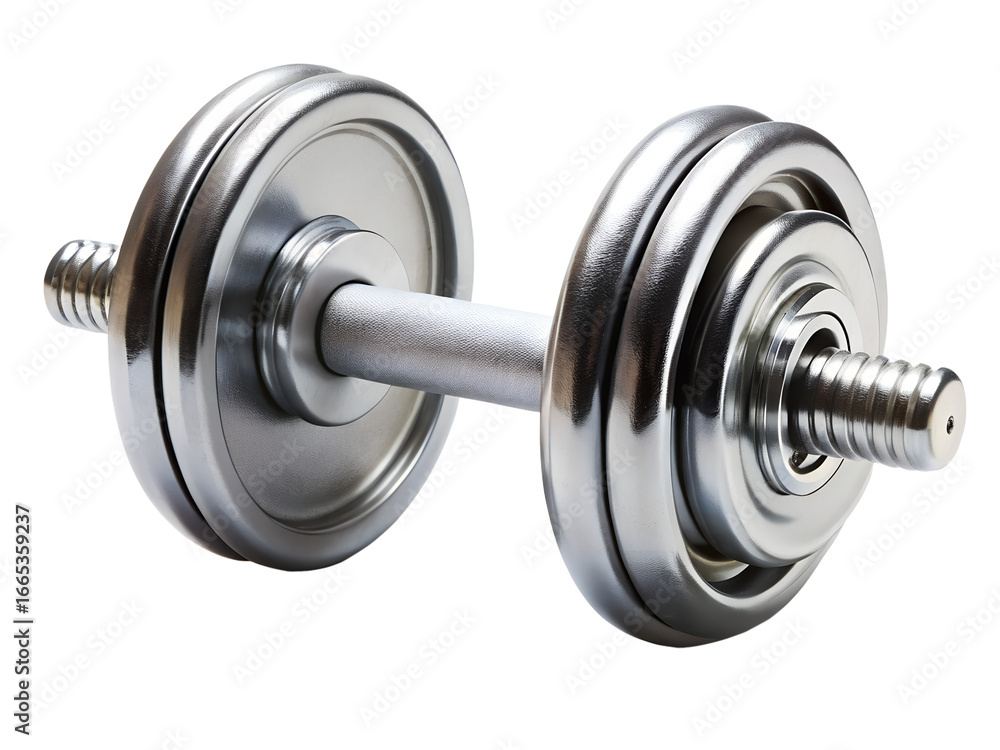 Fototapeta premium Chrome dumbbell for weightlifting and strength training isolated on transparent background