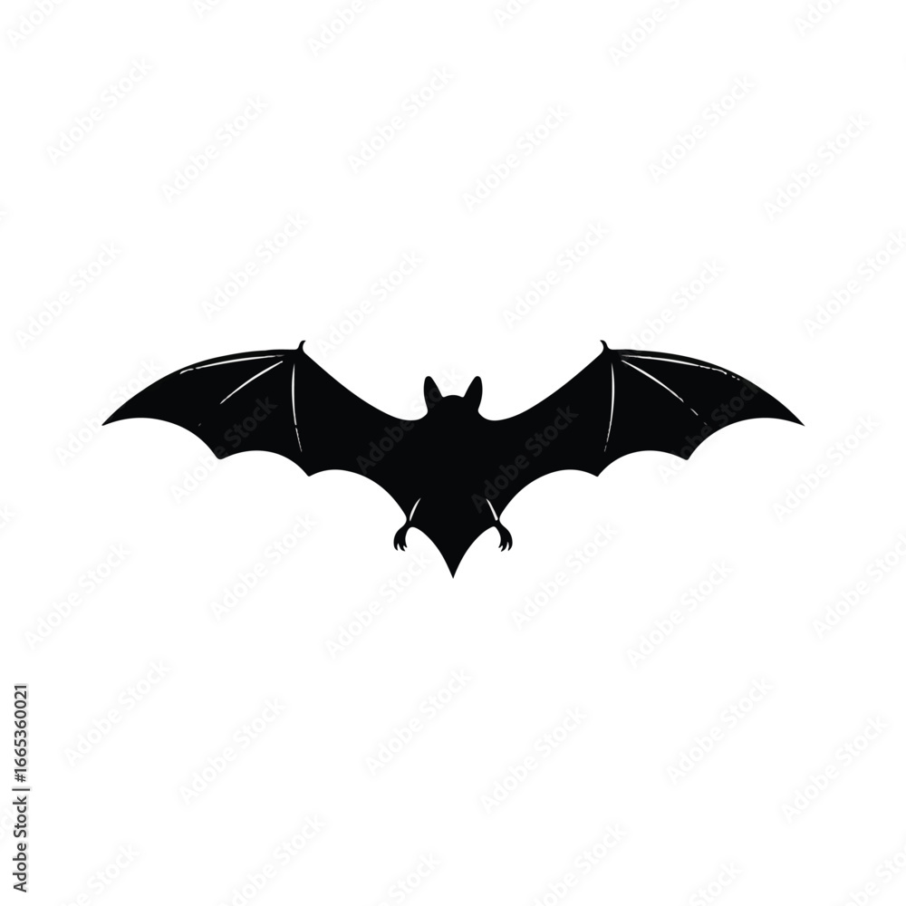 Fototapeta premium A minimal flat bat silhouette, depicted as a sleek and simple 2D graphic illustration, evokes a sense of mystery and modern aesthetic.