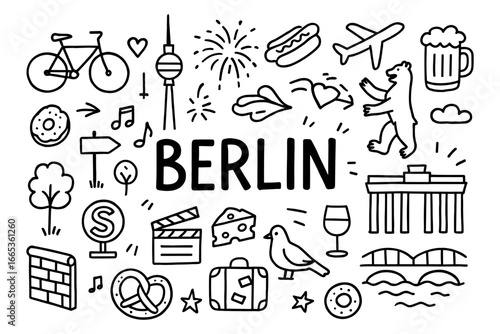 Berlin doodle art: iconic symbols and landmarks in hand drawn style