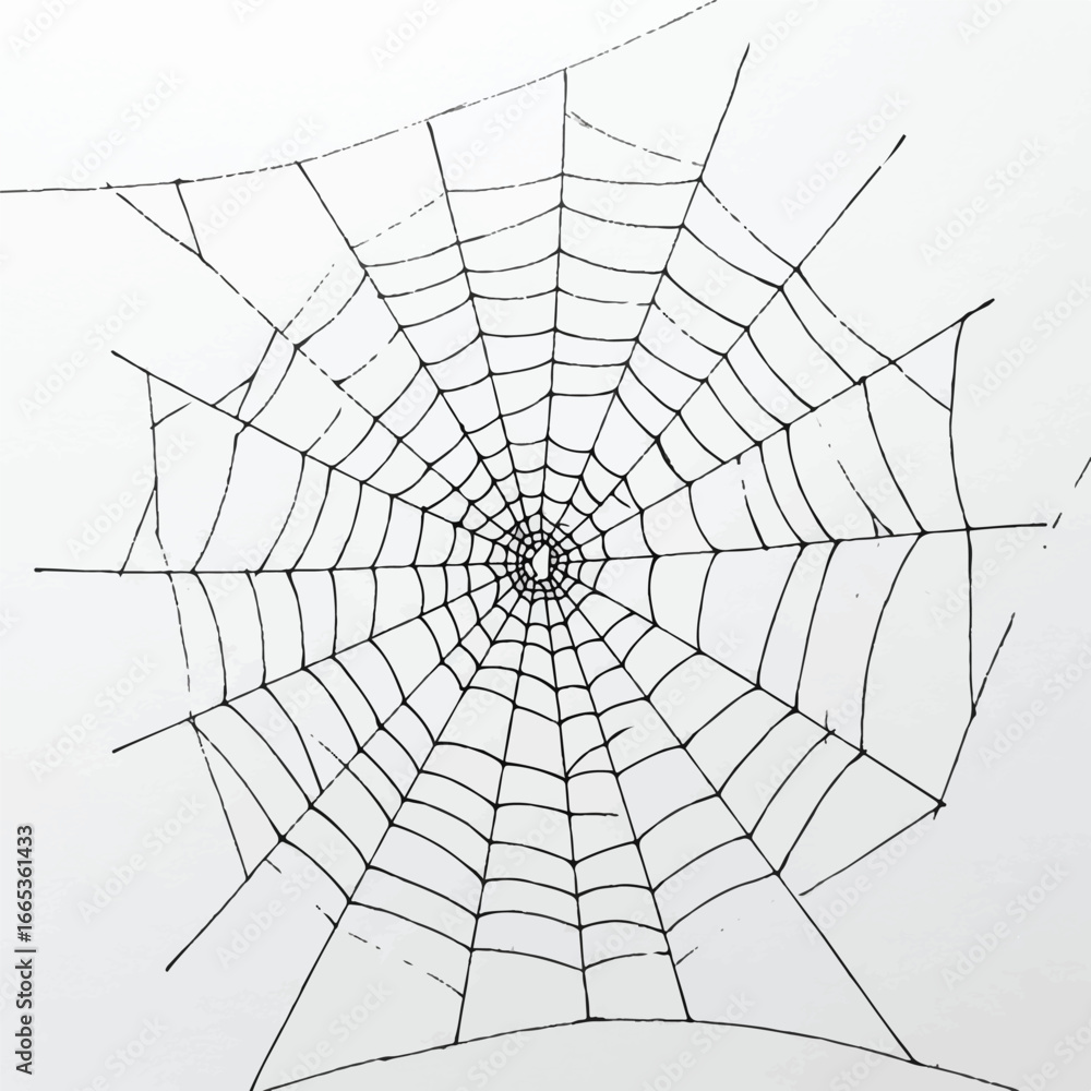 Obraz premium An intricate spider web forms a delicate, spooky pattern, rendered as a precise outline vector illustration on a clean background.