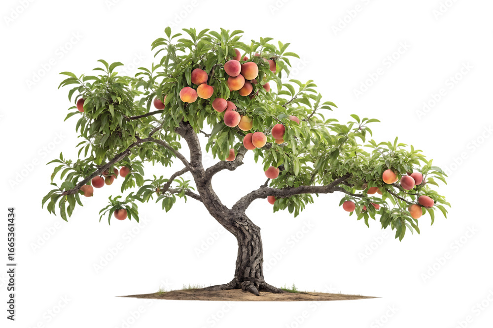 Naklejka premium Peach tree with ripe fruits isolated on transparent background in summer day