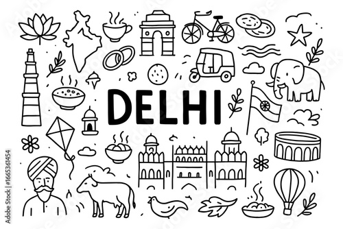 Delhi doodles: iconic monuments, culture, and traditions in black and white