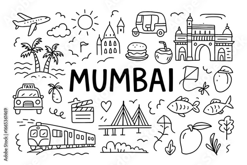 Mumbai doodles: iconic landmarks and elements in minimalist style