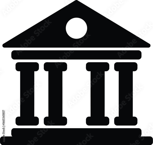 A black icon of a building with columns and a triangular roof Eps 10