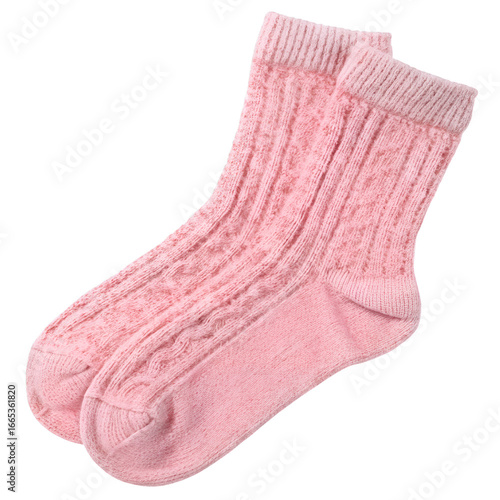 Pink cable knit socks isolated on a transparent background cozy