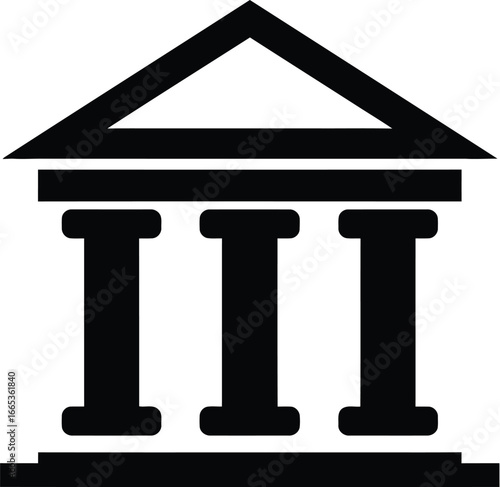 Simple black icon of a building with columns and triangular roof Eps 10