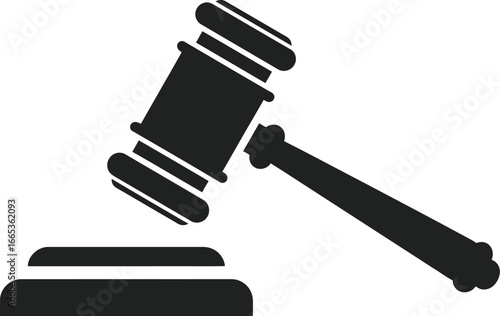 A black gavel resting on a sound block on a white background Eps 10