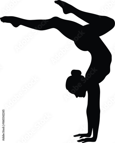 woman doing a handstand with legs bent at the knees and feet crossed Eps 10