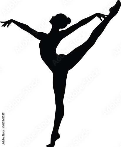 A black silhouette of a female dancer in a graceful pose on white background Eps 10