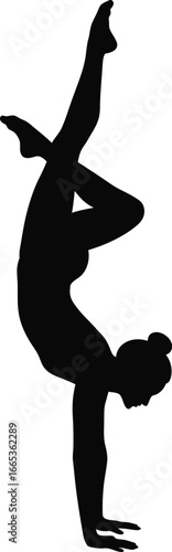 woman doing a handstand with one leg raised in the air on white background Eps 10