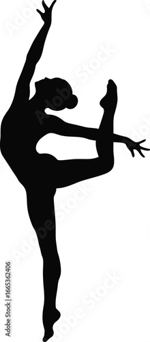 A black silhouette of a female ballet dancer in a graceful pose on white Eps 10