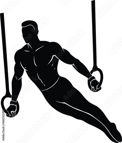 Man performing gymnastics exercise on still rings in a horizontal position Eps 10