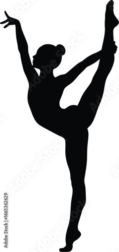 A black silhouette of a female ballet dancer in a graceful pose standing alone Eps 10