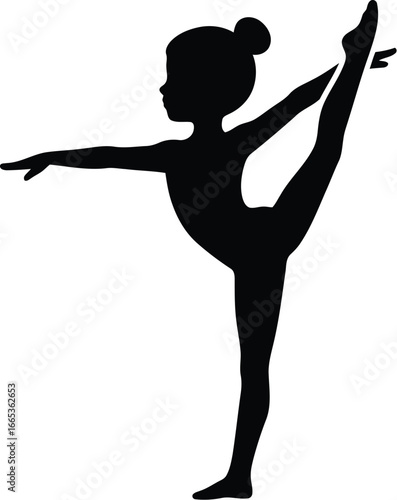 A young girl in a graceful dance pose with one leg extended Eps 10