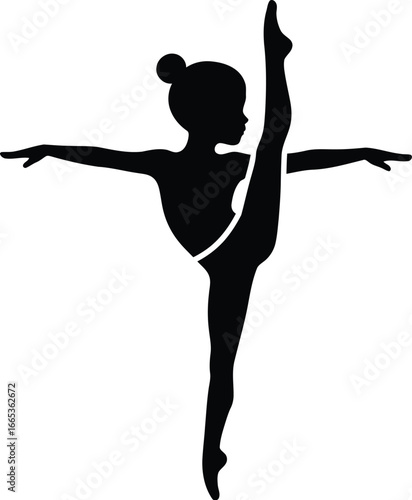 A young girl in a graceful dance pose with one leg extended upwards Eps 10