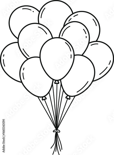 A bunch of balloons tied together with strings and ribbons on a white background Eps 10