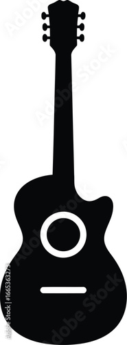 A black silhouette of an acoustic guitar on a white background Eps 10