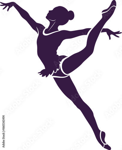 A black silhouette of a female ballet dancer in a graceful pose standing alone Eps 10