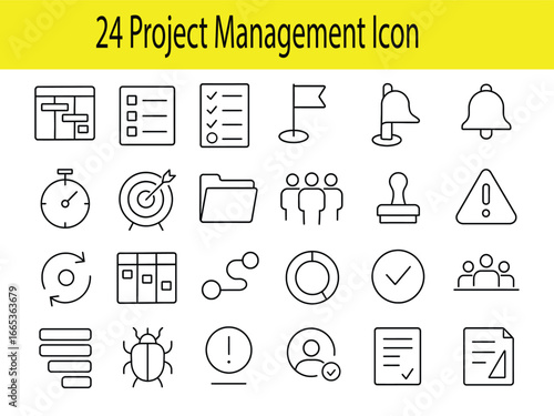 Set of 24 project management icons isolated on white background