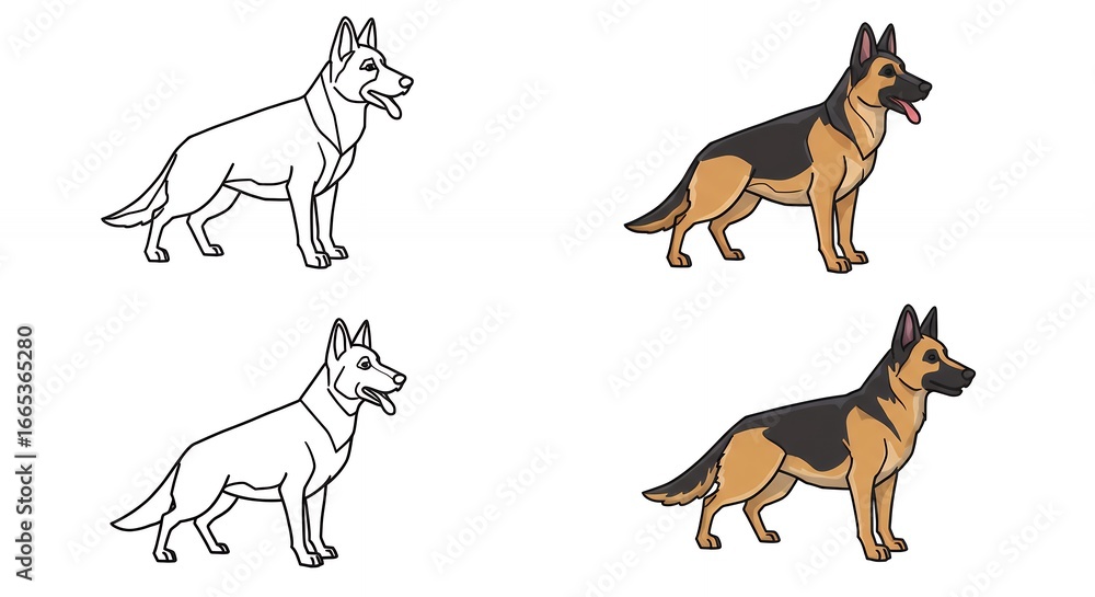 Obraz premium German shepherd dog illustrations coloring book design