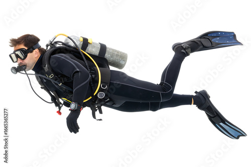 Man scuba diving sports isolated on white on AI generated by PNG