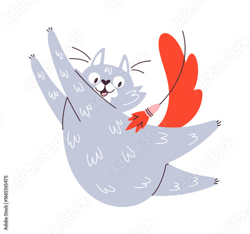 Comic cat playing jumping high