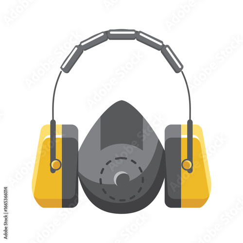 Combined respiratory and hearing protection safety gear isolated on a white background
