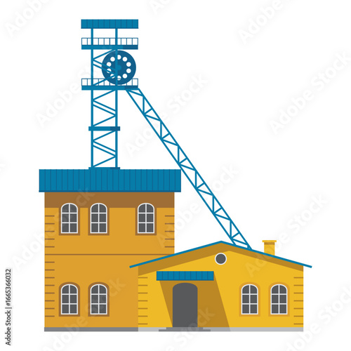 Mining tower and industrial building isolated on white background