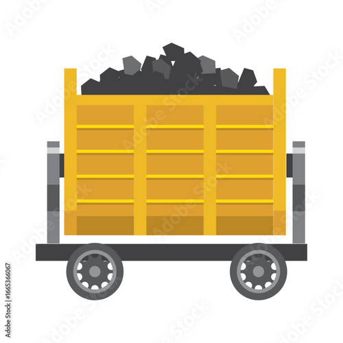Stylized Graphic of a Robust Yellow Mine Cart Loaded with Dark Black Coal for Industrial Transport and Energy
