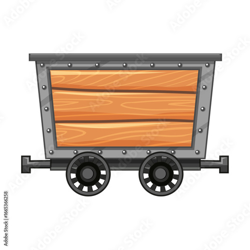 Classic wooden mine cart illustration for transporting ore and minerals