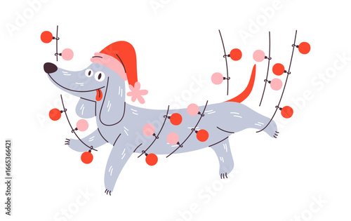 Cute comic Christmas dachshund dog