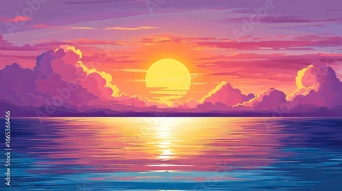 Sunset and sunrise over the sea and ocean Ai Generative