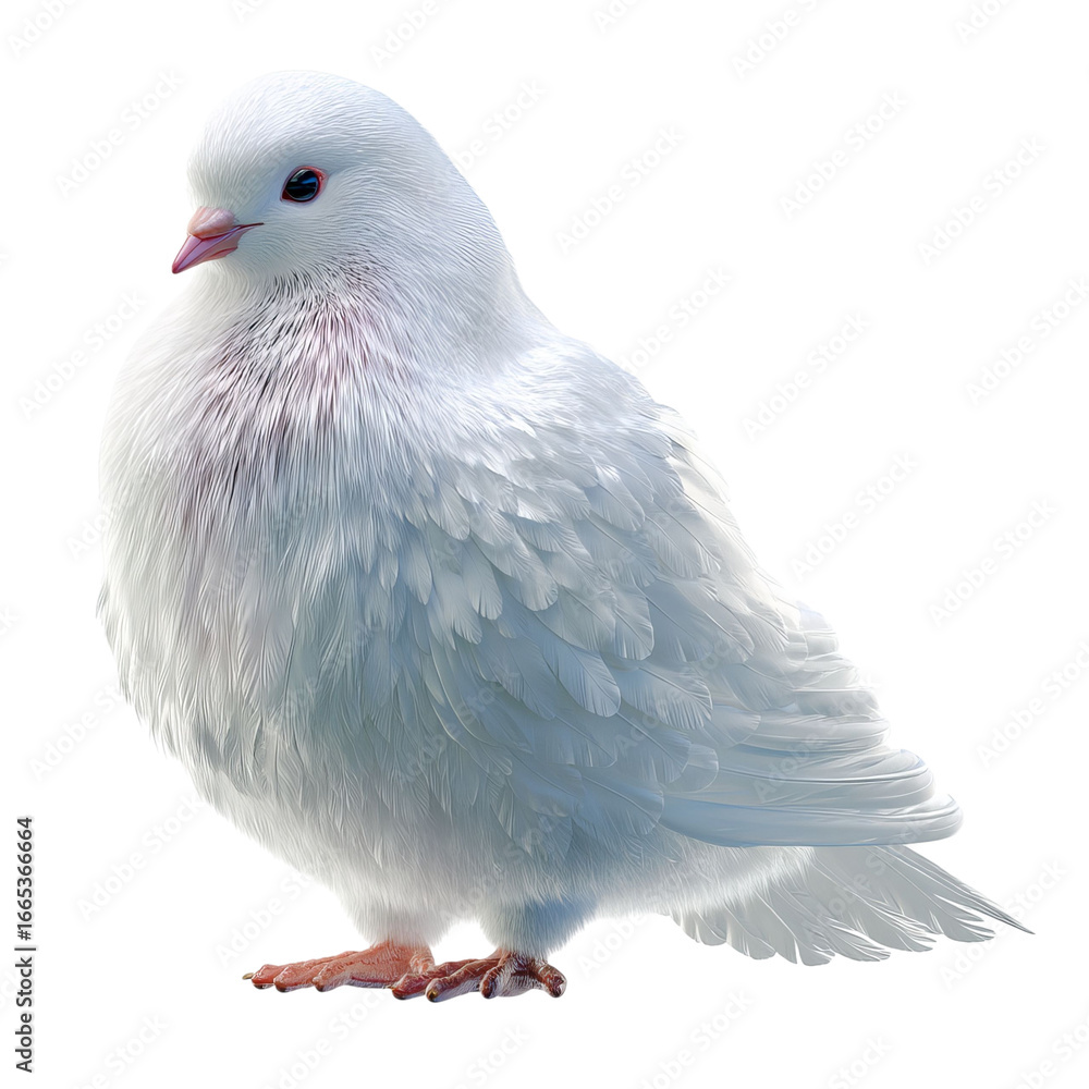Obraz premium PNG of A beautiful white dove, symbolizing peace and purity, stands gracefully with its fluffy plumage and bright eyes.