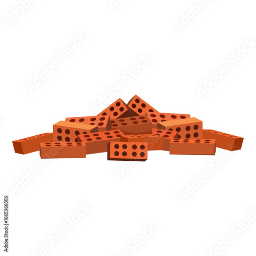 A disorganized pile of red clay bricks, an essential material for construction work