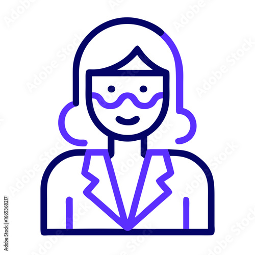 Female scientist smiling in a minimalist icon style on a transparent background