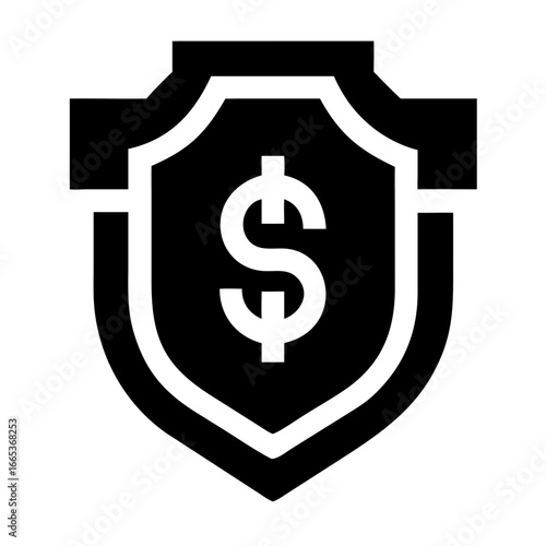 Shield icon with dollar sign in minimalist style on transparent background