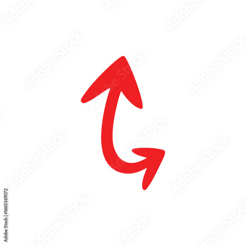 Free Download Hand-drawn red curved arrow pointing upwards.A simple, hand-drawn red arrow curving upwards and to the right against a plain white background. - GFXLoad