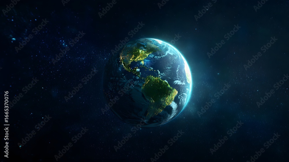 Fototapeta premium Realistic Earth globe floating in starry space