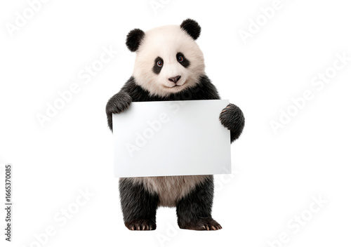 Cute panda holding blank signboard on transparent background, PNG