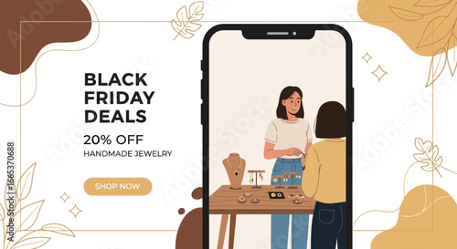 Black Friday Handmade Jewelry Sale Ad Showcasing Artisanal Products on a Mobile Phone
